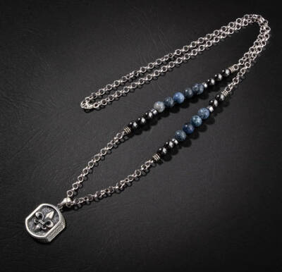 Erkek Kolyesi Labradorit-kaplan Gözü-hematit Doğal Taş Gümüş Tasarım Kolye - Osmanlı Doğaltaş