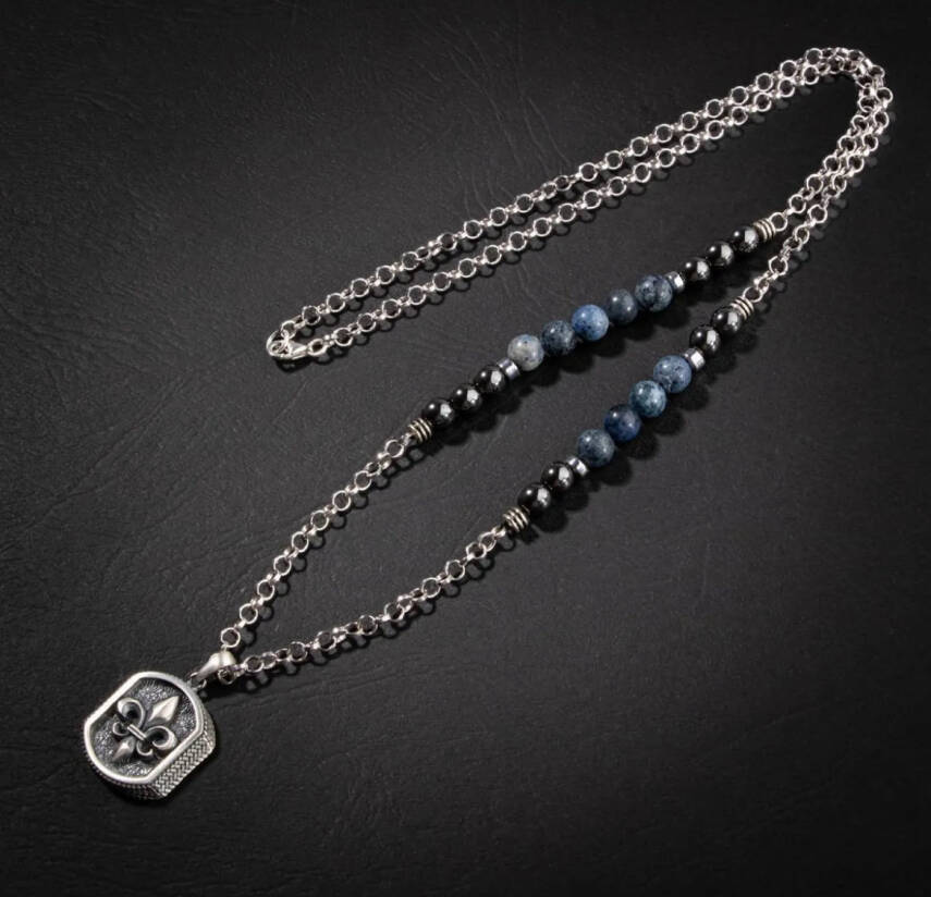 Erkek Kolyesi Labradorit-kaplan Gözü-hematit Doğal Taş Gümüş Tasarım Kolye - 1