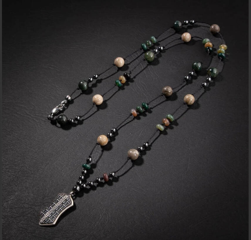 Erkek Kolyesi Labradorit-kaplan Gözü-hematit Doğal Taş Gümüş Tasarım Kolye - 2