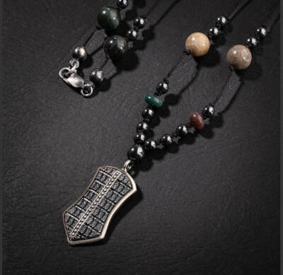 Erkek Kolyesi Labradorit-kaplan Gözü-hematit Doğal Taş Gümüş Tasarım Kolye - 3