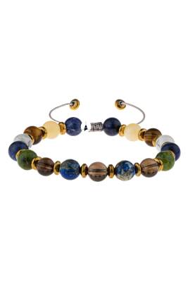 Erkek Öğrenci Doğal Taş Bileklik-Sodalit-Kalsit-Kaplan Gözü-Havlit-Yeşim-Dumanlı Kuvars-Lapis Lazuli-Hematit - 5