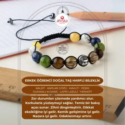 Erkek Öğrenci Doğal Taş Harfli Bileklik - 1