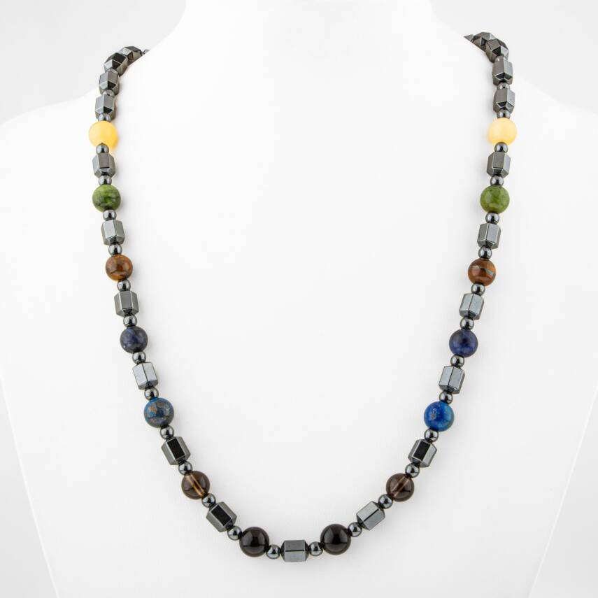 Erkek Öğrenci Hematit Doğal Taş Kolye - 1