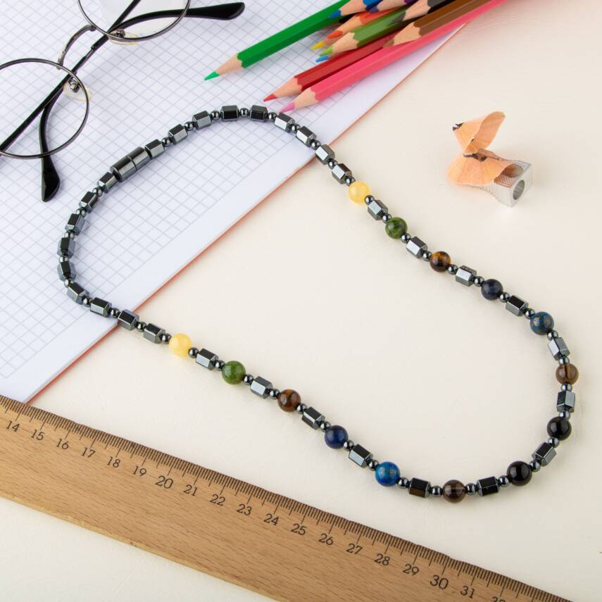 Erkek Öğrenci Hematit Doğal Taş Kolye - 2