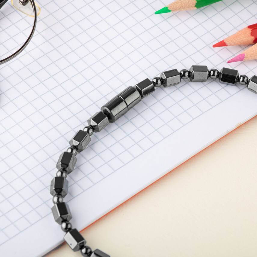 Erkek Öğrenci Hematit Doğal Taş Kolye - 4