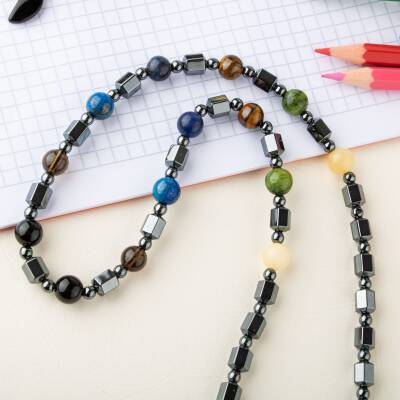 Erkek Öğrenci Hematit Doğal Taş Kolye - 5