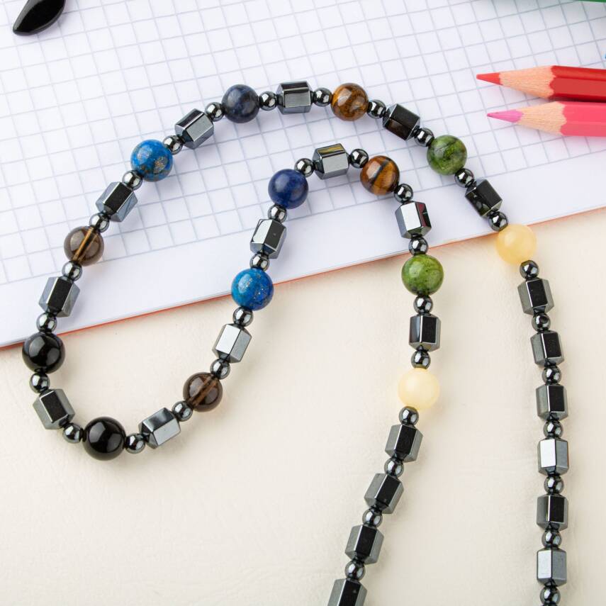 Erkek Öğrenci Hematit Doğal Taş Kolye - 5