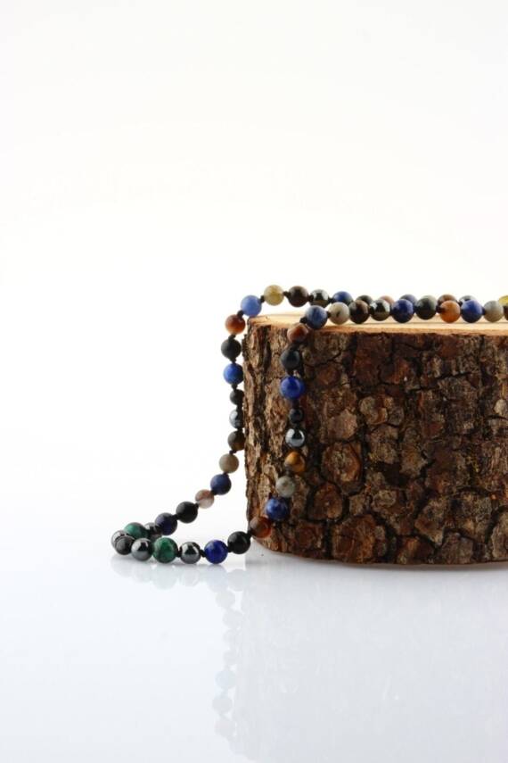 Erkek Öğrenci Kolye- Lapis, Sodalit, Kehribar, Labradorit, Kaplan Gözü, Krizokol, Akik, Obsidyen, Hematit - 3