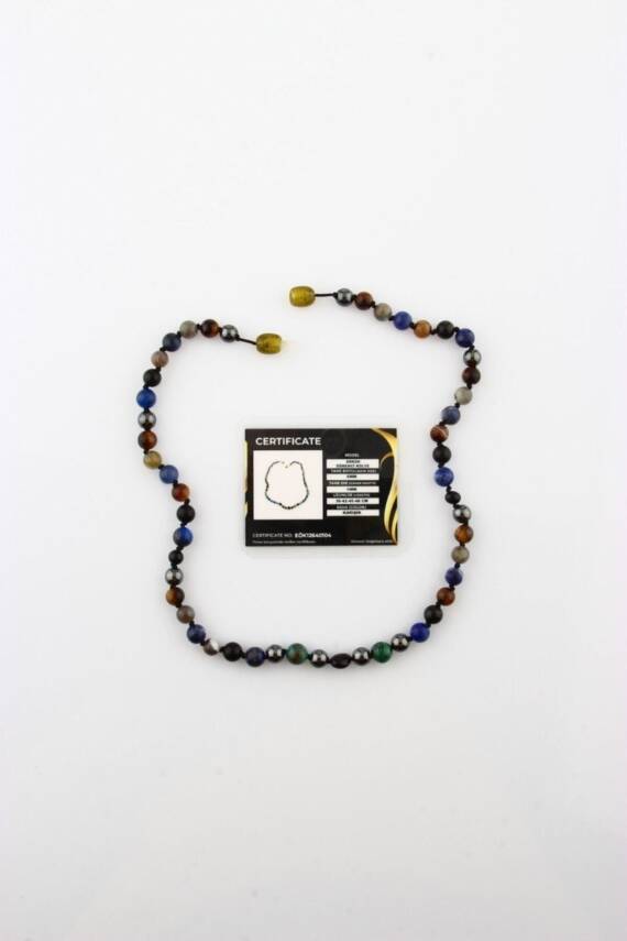 Erkek Öğrenci Kolye- Lapis, Sodalit, Kehribar, Labradorit, Kaplan Gözü, Krizokol, Akik, Obsidyen, Hematit - 4