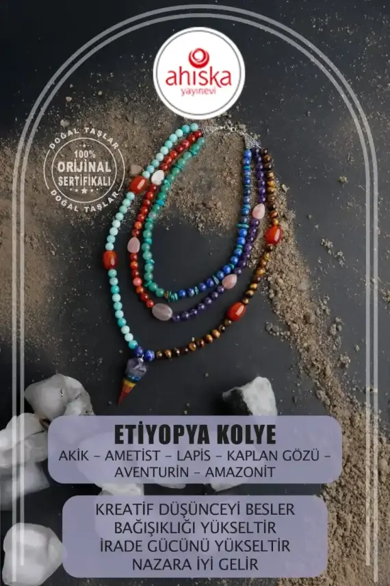 Etiyopya, Akik-Ametist-Lapis-Kaplangözü-Aventurin-Amazonit Doğal Taş Kolye - 1
