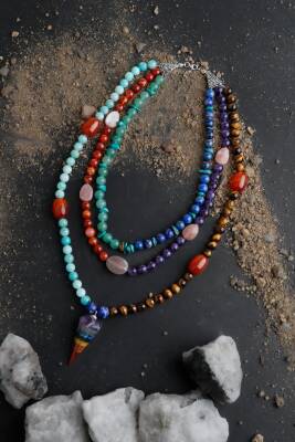 Etiyopya, Akik-Ametist-Lapis-Kaplangözü-Aventurin-Amazonit Doğal Taş Kolye - 2