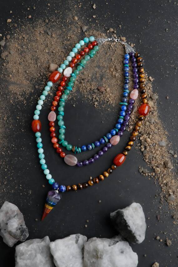 Etiyopya, Akik-Ametist-Lapis-Kaplangözü-Aventurin-Amazonit Doğal Taş Kolye - 2