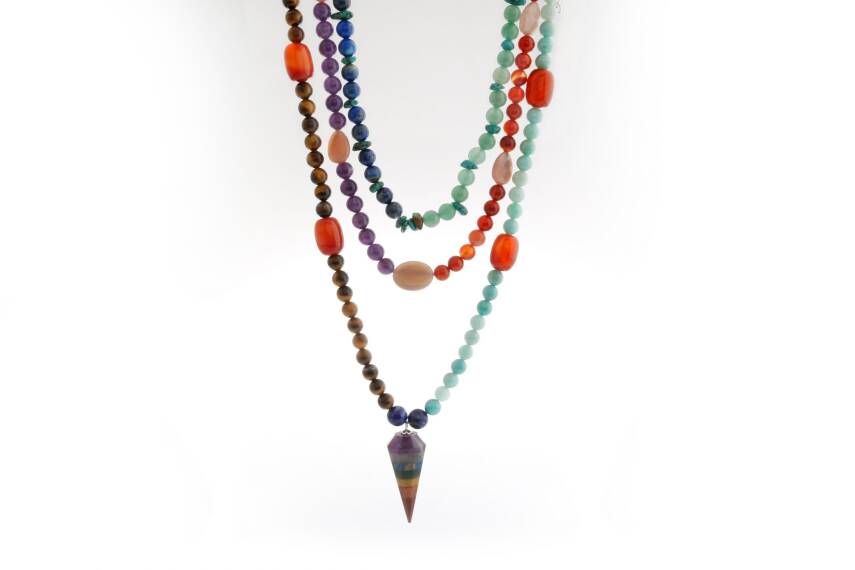 Etiyopya, Akik-Ametist-Lapis-Kaplangözü-Aventurin-Amazonit Doğal Taş Kolye - 4