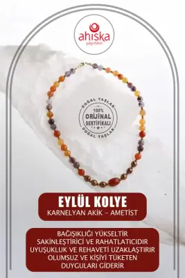 Eylül, Karnelyan Akik Ametist Doğal Taş Kolye - 1
