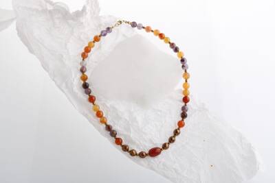 Eylül, Karnelyan Akik Ametist Doğal Taş Kolye - 2