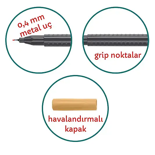 Faber Castell Grip Finepen 0.4 Keçeli Mavi - 4