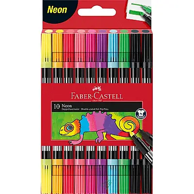 Faber Castell Neon Yıkanabilir Keçeli Kalem 10 Lu Çift Taraf Uçlu - 1
