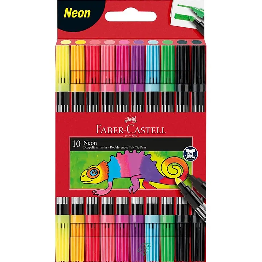 Faber Castell Neon Yıkanabilir Keçeli Kalem 10 Lu Çift Taraf Uçlu - 1