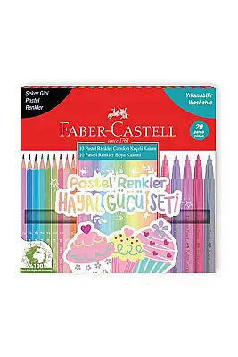 Faber Keçeli Kalem 10 + 10 Kuru Boya Pastel - 1