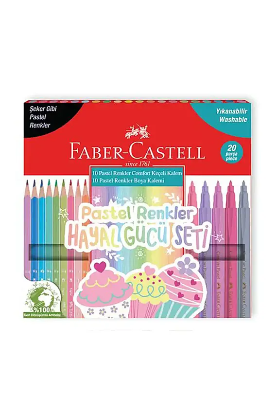 Faber Keçeli Kalem 10 + 10 Kuru Boya Pastel - 1
