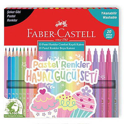 Faber Keçeli Kalem 10 + 10 Kuru Boya Pastel - Faber Castell (1)