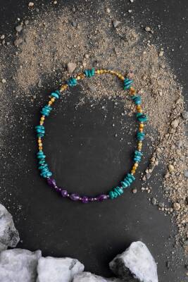 Farida, Firuze Ametist Sarı Kaplangözü Kolye - 2