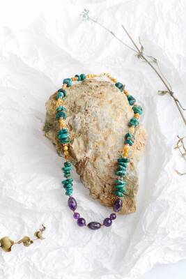 Farida, Firuze Ametist Sarı Kaplangözü Kolye - 3