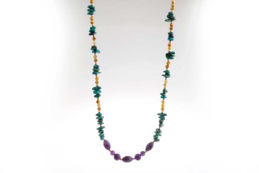 Farida, Firuze Ametist Sarı Kaplangözü Kolye - 4