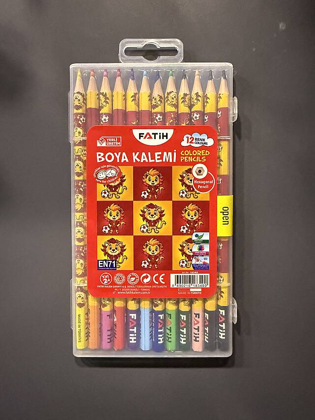 Fatih Aslan Kral Plastik Kutu Kuru Boya Kalemi 12 Renk Tam Boy - 1