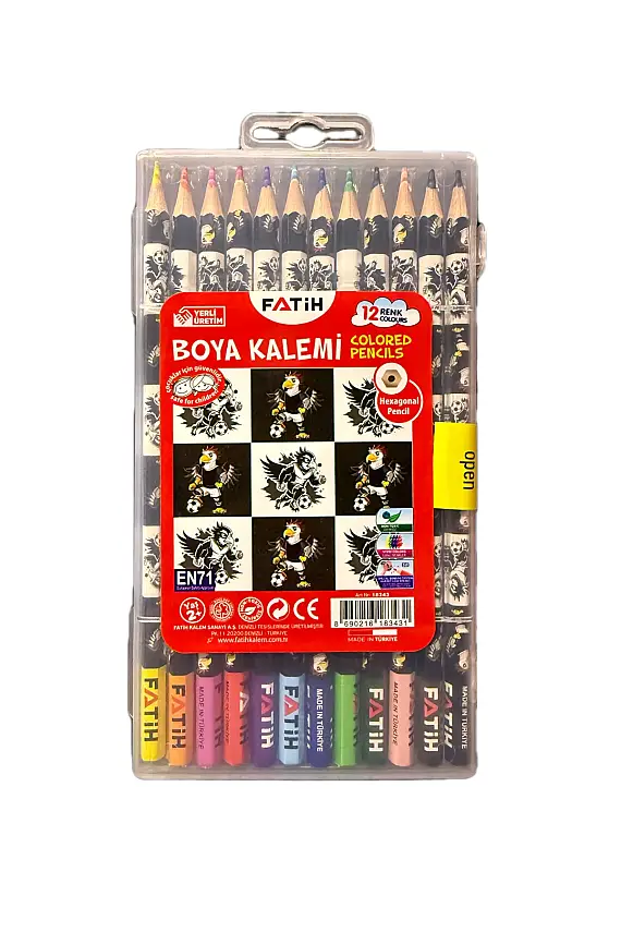 Fatih Kara Kartal Plastik Kutu Kuru Boya Kalemi 12 Renk Tam Boy - 1