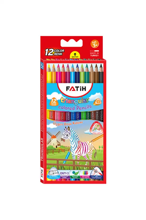 Fatih Karton Kutu Jumbo Kuru Boya Kalemi 12 Renk Tam Boy - 1