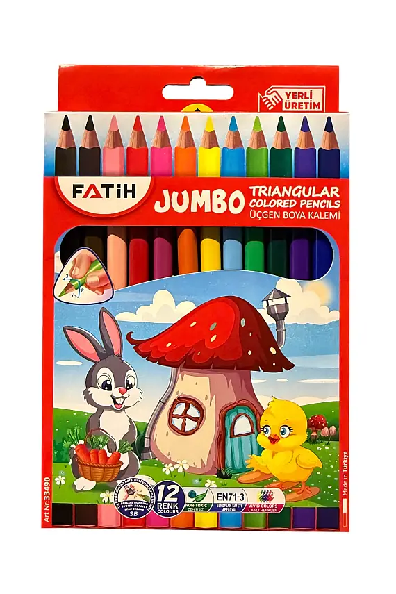 Fatih Karton Kutu Jumbo Kuru Boya Kalemi 12 Renk Tam Boy - 3