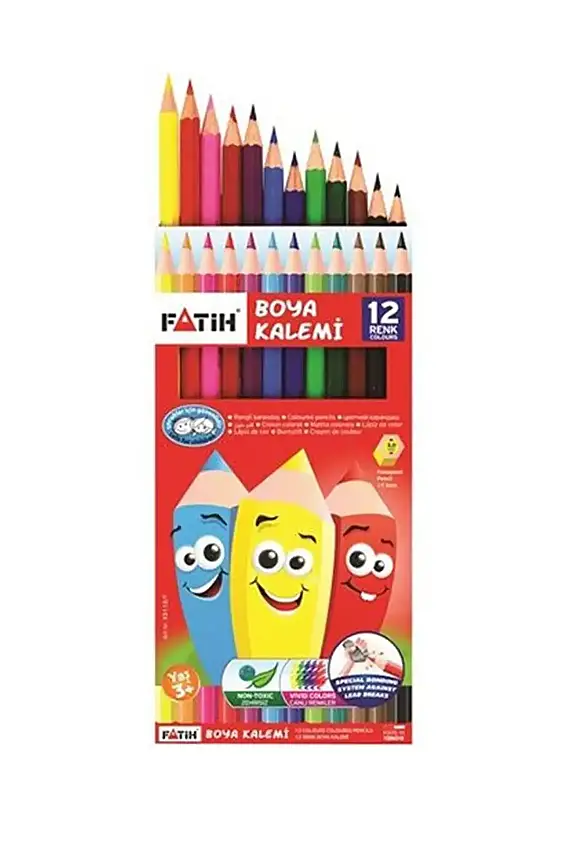 Fatih Karton Kutu Kuru Boya Kalemi 12 Renk Tam Boy - 1