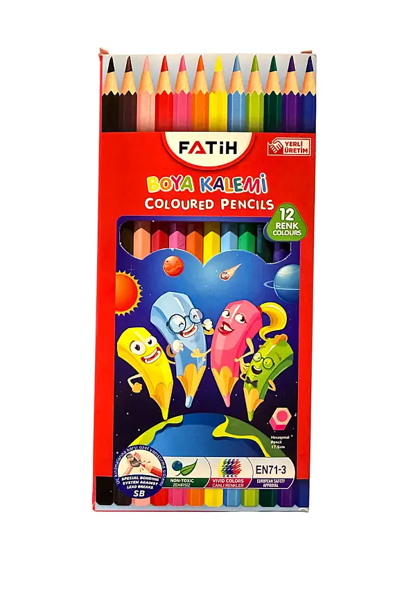 Fatih Karton Kutu Kuru Boya Kalemi 12 Renk Tam Boy - 2