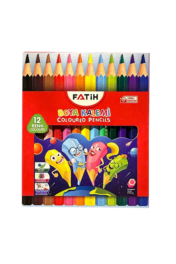 Fatih Karton Kutu Kuru Boya Kalemi 12 Renk Yarım Boy - 1