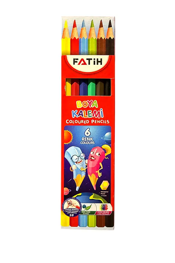Fatih Karton Kutu Kuru Boya Kalemi 6 Renk Tam Boy - 2