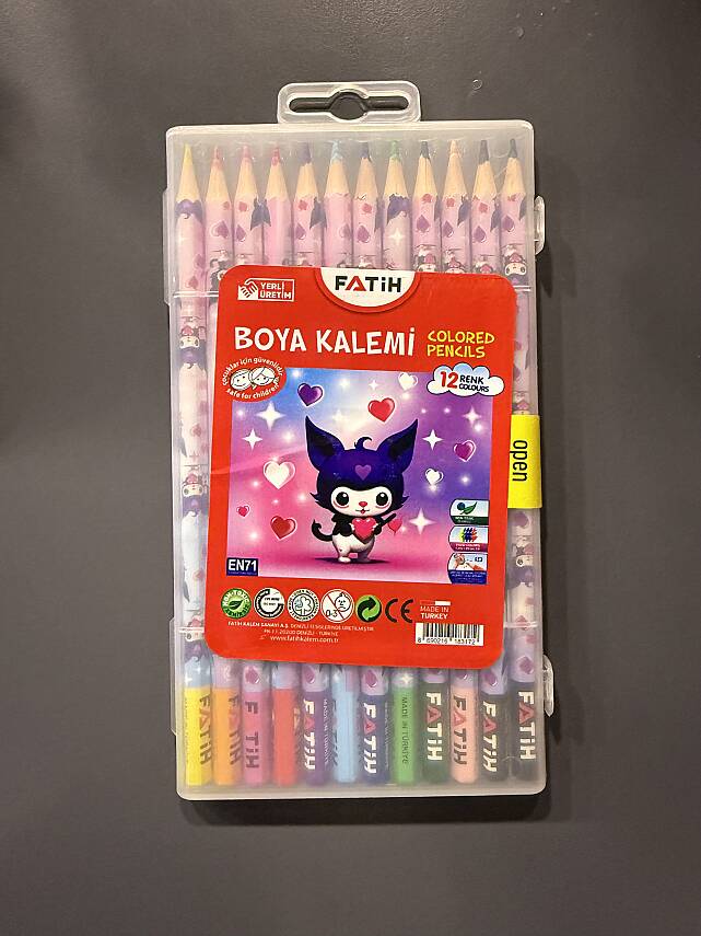 Fatih Kuromi Plastik Kutu Kuru Boya Kalemi 12 Renk Tam Boy - 1