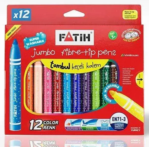 Fatih Yıkanabilir Jumbo Keçeli Kalem 12 Lı - 1