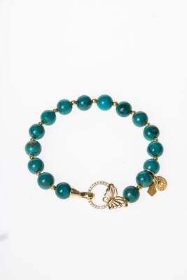 Firuze ( Turkuaz ) & Kelebek Motifli Gümüş Kaplama Bileklik SK:041 - 5