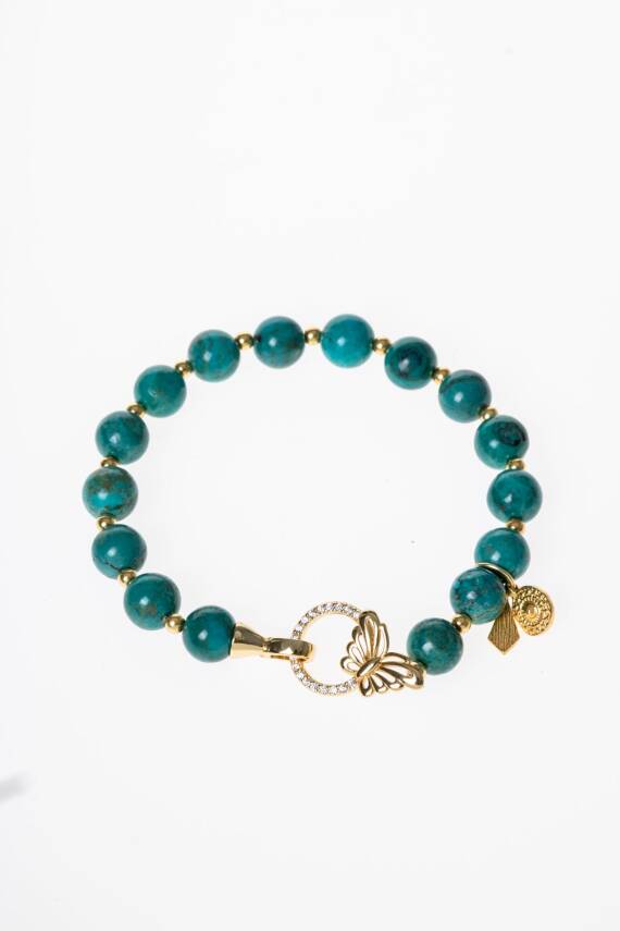 Firuze ( Turkuaz ) & Kelebek Motifli Gümüş Kaplama Bileklik SK:041 - 5