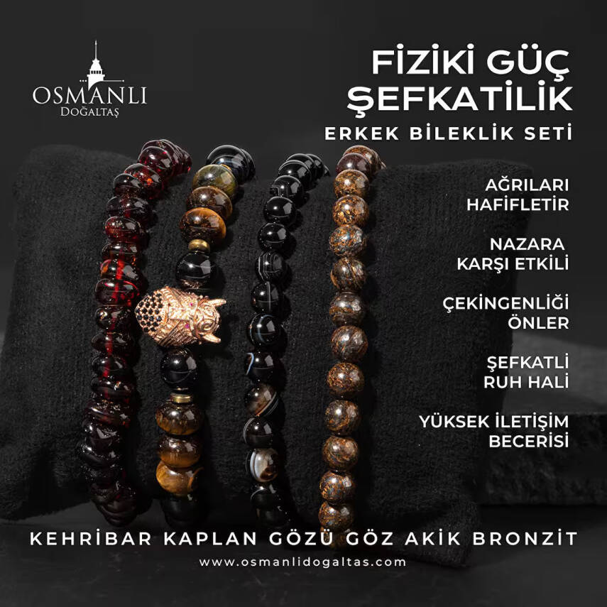 Fiziki Güç Şefkat Doğal Taş Erkek Bileklik Seti - 2