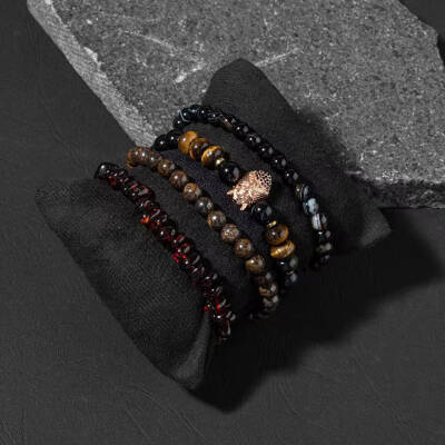 Fiziki Güç Şefkat Doğal Taş Erkek Bileklik Seti - 3