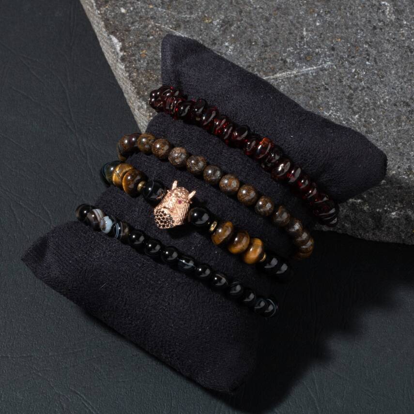 Fiziki Güç Şefkat Doğal Taş Erkek Bileklik Seti - 3