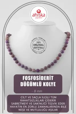Fosfosiderit 8 mm Düğümlü Doğal Taş Kolye - 1
