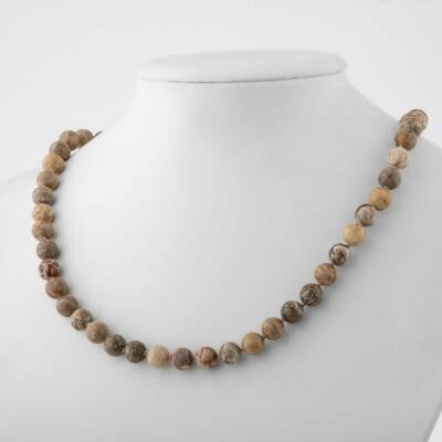 Fosil Mercan 8 mm Düğümlü Doğal Taş Kolye - Doğal Taş