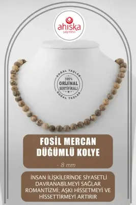 Fosil Mercan 8 mm Düğümlü Doğal Taş Kolye - Doğal Taş (1)