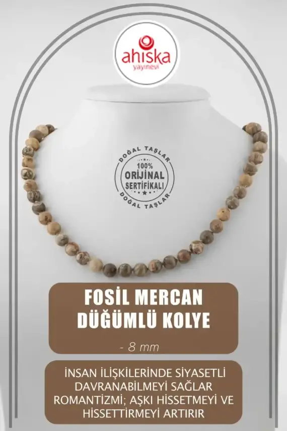 Fosil Mercan 8 mm Düğümlü Doğal Taş Kolye - 2