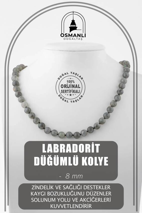 Fosil Mercan 8 mm Düğümlü Doğal Taş Kolye - 1