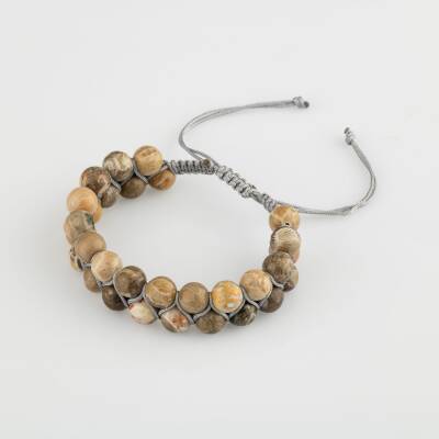 Fosil Mercan 8mm Çift Sıra Makrome Doğal Taş Bileklik - Osmanlı Doğaltaş