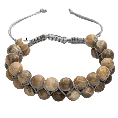 Fosil Mercan 8mm Çift Sıra Makrome Doğal Taş Bileklik - 2